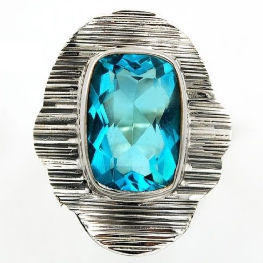 6CT Flawless Blue Topaz 925 Silver Ring 7.50